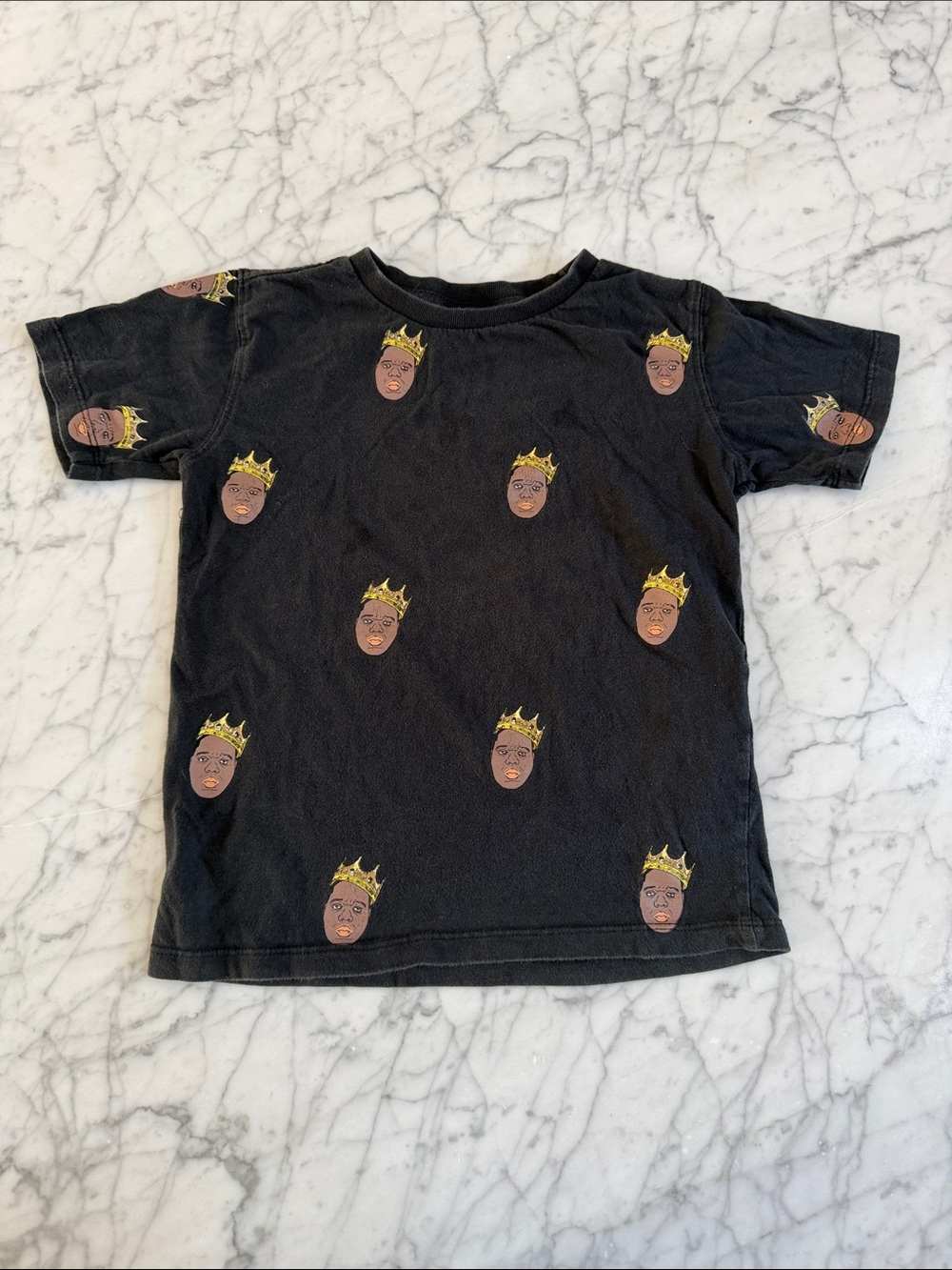 Notorious Big Rapper Sz 6T Black Graphic T-Shirt with Crown Face Print